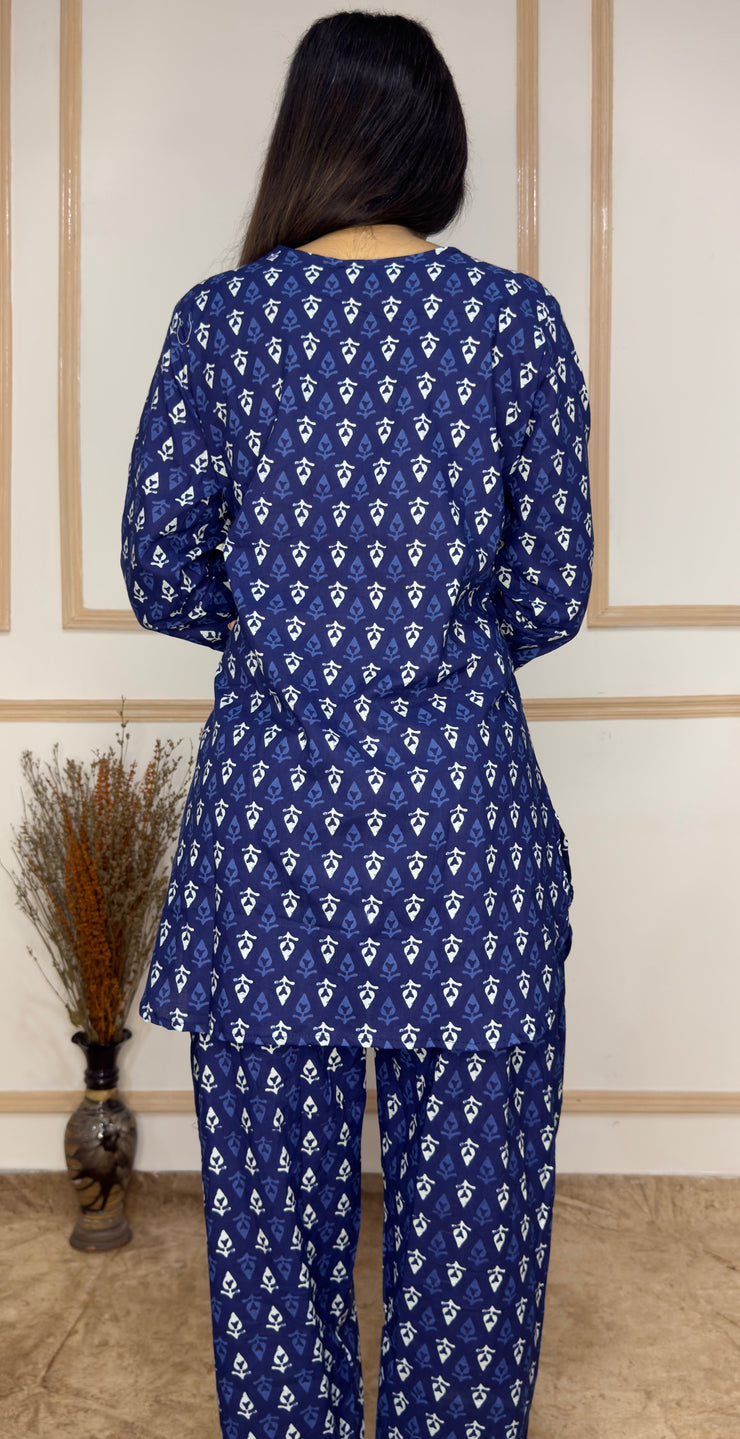 Indigo hand block printed Cotton Co-Ord set