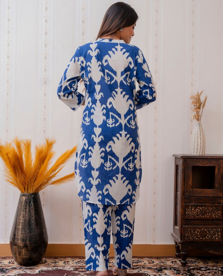 Blue Ikat Printed Co-ord Set