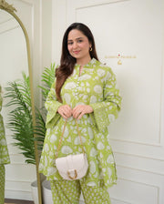 Green Printed Co-ord Set with Bell Sleeves