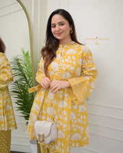 Yellow Printed Co-ord Set with Bell Sleeves