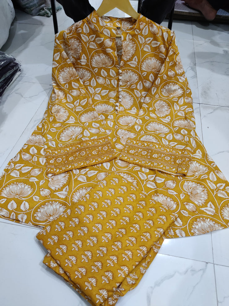 Yellow Printed Co-ord Set with Bell Sleeves