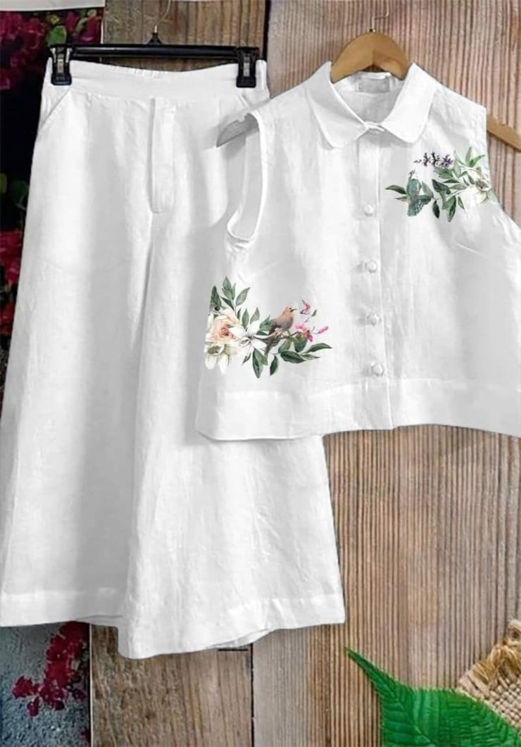 White Embroidered Linen Co-ord Set