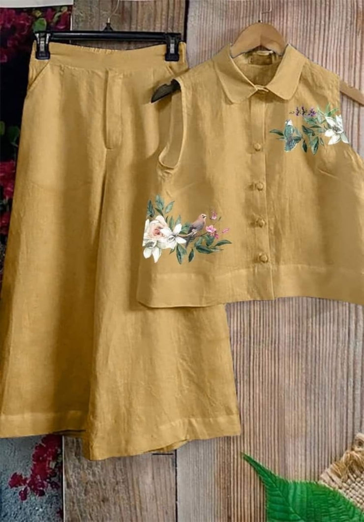 Mustard Embroidered Linen Co-ord Set