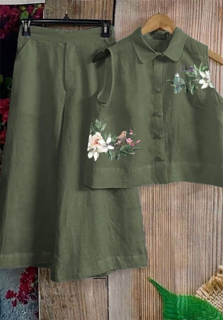 Olive Green Embroidered Linen Co-ord Set