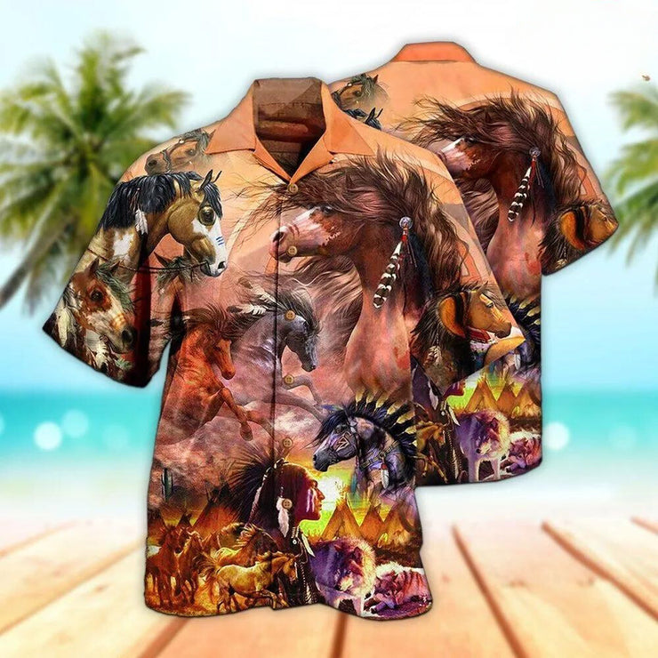 Gallop into Style with Our 3D Horse Hawaiian Shirt: A Native American Tribute to the Spirit of the Horse