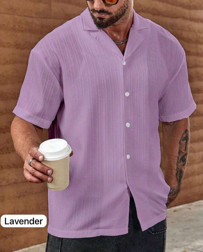 Men's Lavender Short Sleeve Sugar-Can Textured Collar Shirt For Regular and Vacation