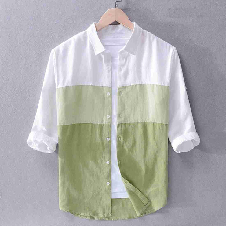 White & Green Shade Smart Men's Shirt - Full Sleeves, Slim Fit